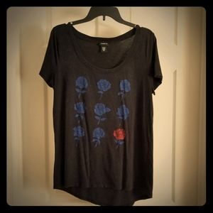 Faded distressed black rose print t shirt